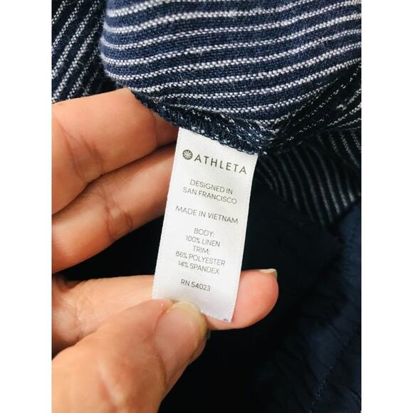Athleta Cabo Linen Pants Wide Leg Striped Coastal Navy Blue Preppy, 6T - Picture 11 of 13